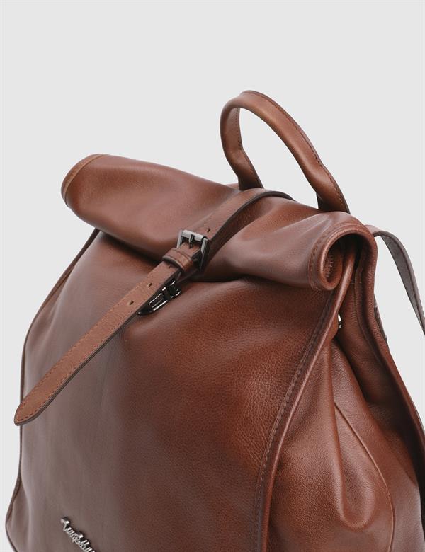 Caw Saddle Brown Leather Unisex Backpack