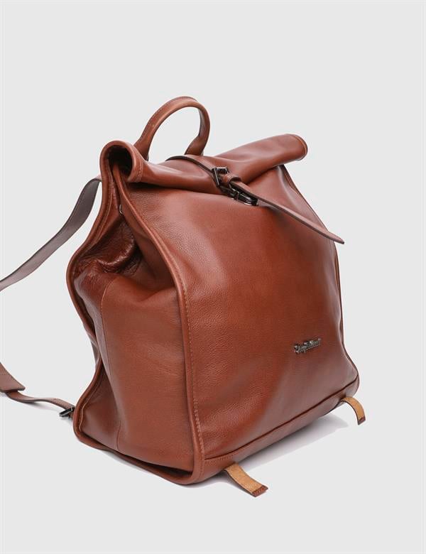 Caw Saddle Brown Leather Unisex Backpack