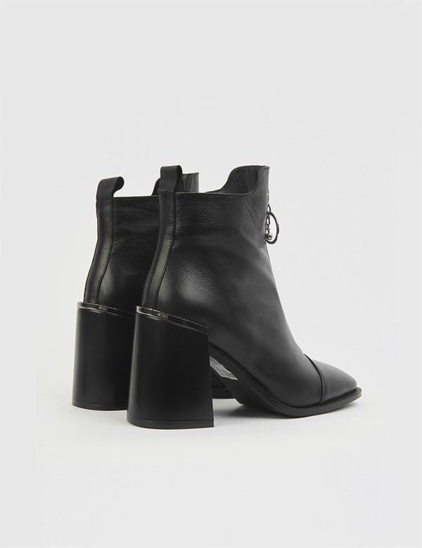 Celeste Black Leather Women's Heeled Boot