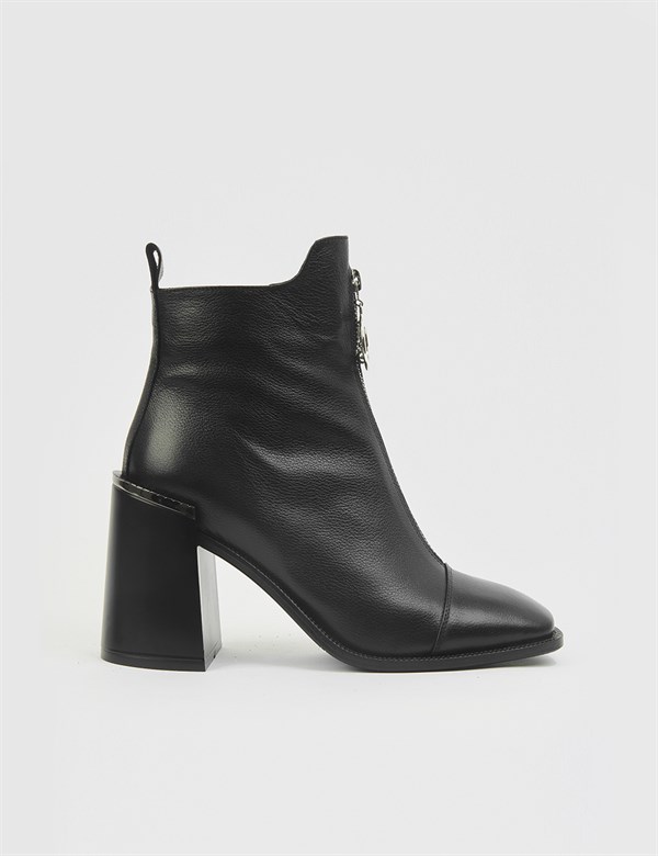 Celeste Black Leather Women's Heeled Boot