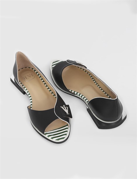 Cevna Black Leather Women's Ballerina