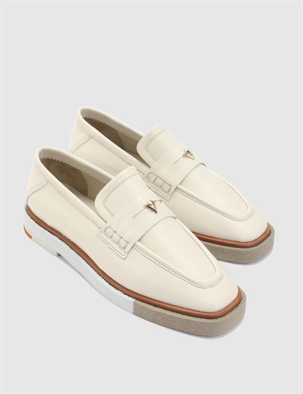 Ciucu Hakiki Deri Kadın Krem Loafer Ayakkabı
