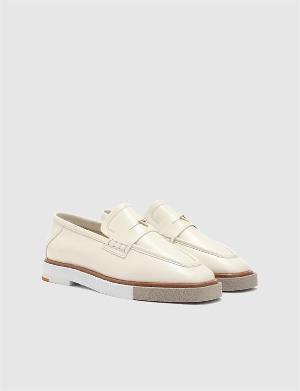 Ciucu Hakiki Deri Kadın Krem Loafer Ayakkabı