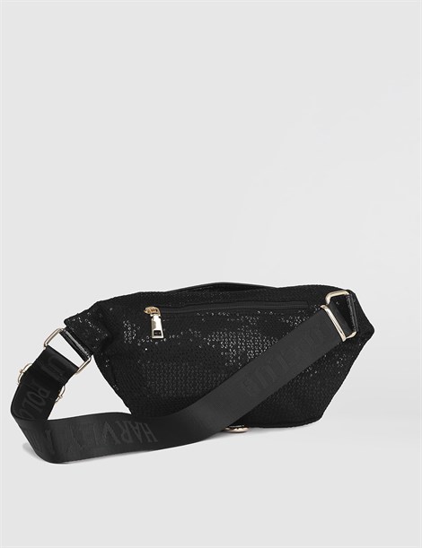 Clair Glittered Black Women's Belt Bag