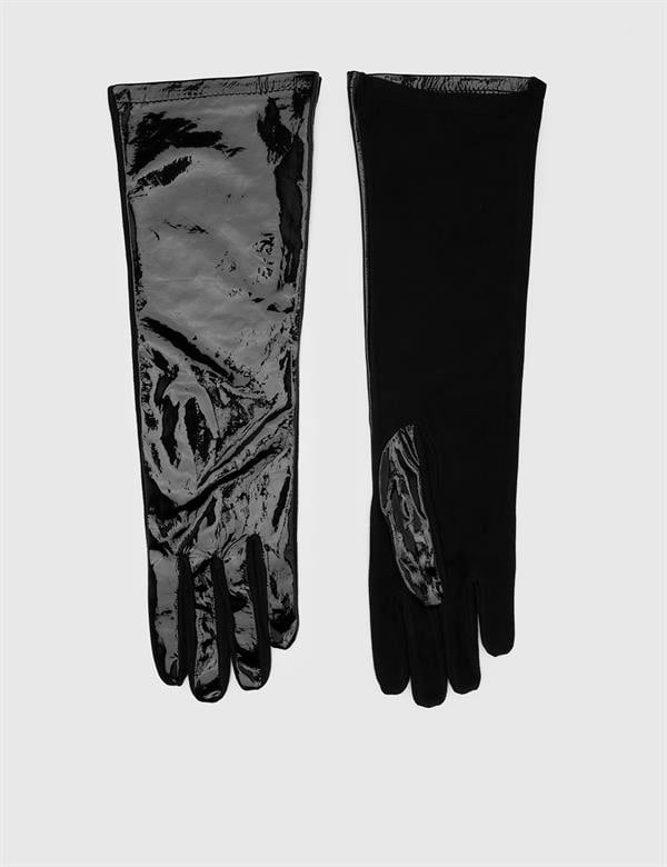 Compton Black Patent Leather-Black Suede Women's Leather Gloves