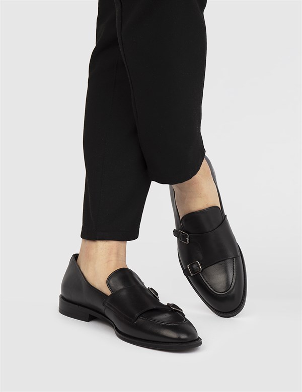 Craig Black Leather Men's Monk Shoe