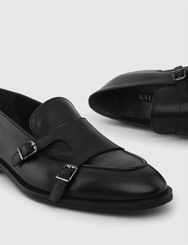 Craig Black Leather Men's Monk Shoe