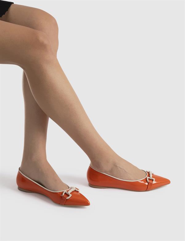 Csilla Orange Patent Leather Women's Ballerina
