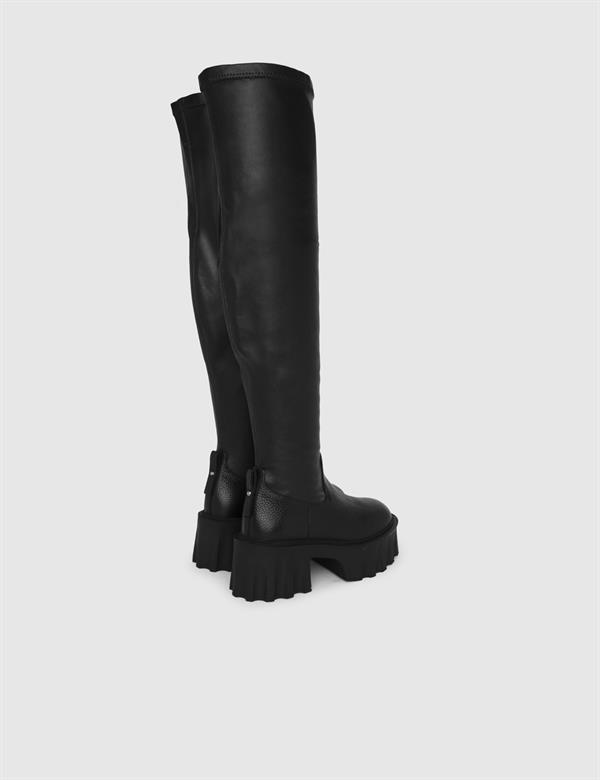 Cumber Black Floater Leather Women's Stretch High Boot