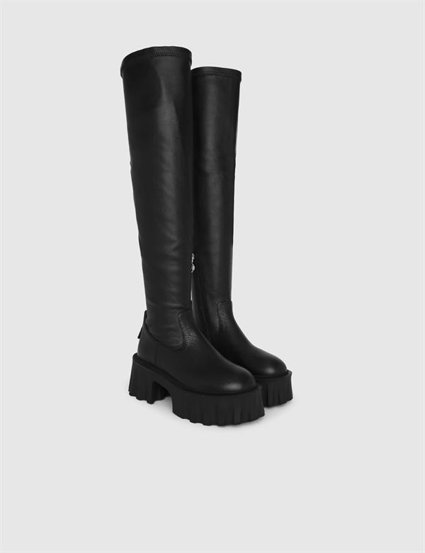 Cumber Black Floater Leather Women's Stretch High Boot