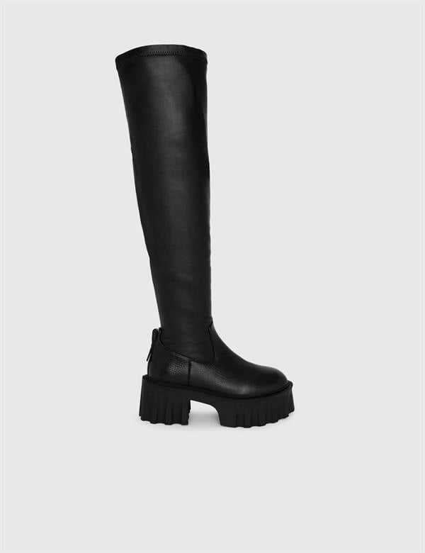 Cumber Black Floater Leather Women's Stretch High Boot
