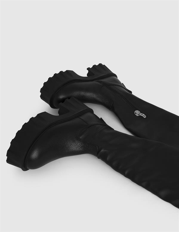 Cumber Black Floater Leather Women's Stretch High Boot