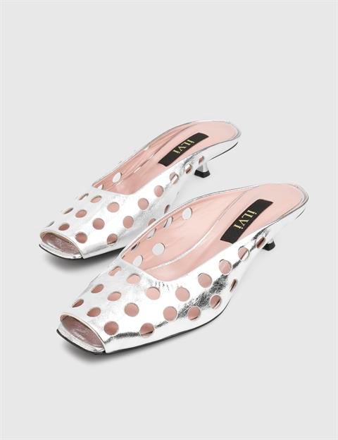 Dandy Silver Leather Women's Heeled Slide