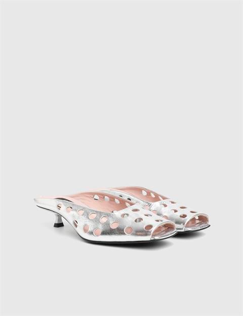 Dandy Silver Leather Women's Heeled Slide
