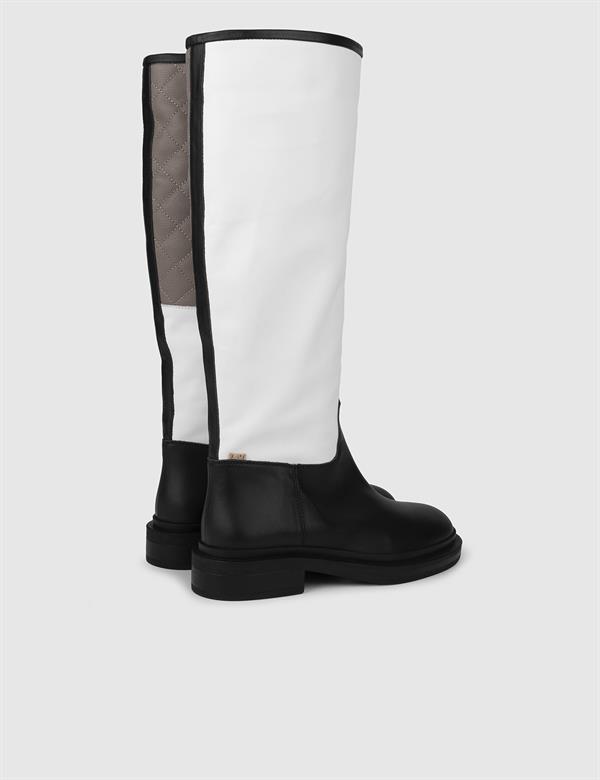 Dato Black-White-Mink Leather Women's High Boot