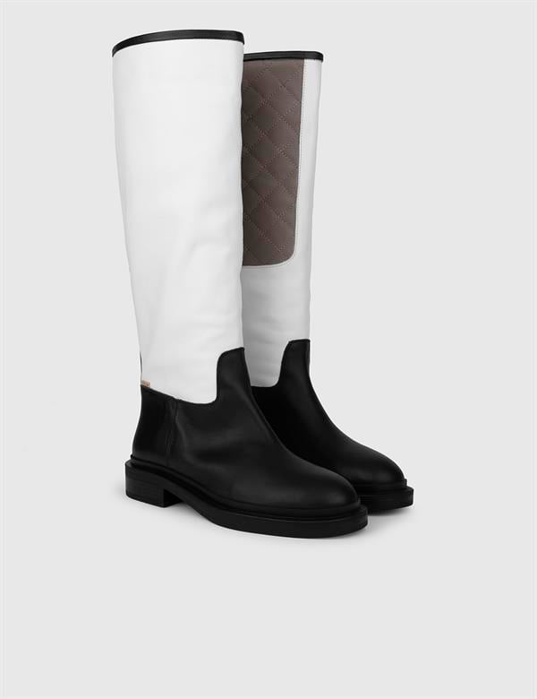 Dato Black-White-Mink Leather Women's High Boot