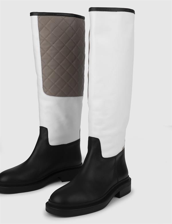Dato Black-White-Mink Leather Women's High Boot