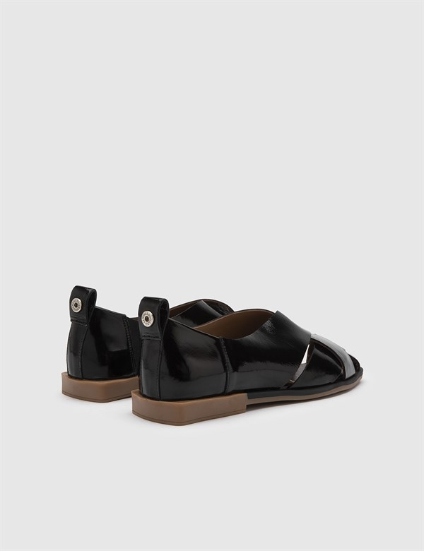 Davos Black Patent Leather Women's Sandal