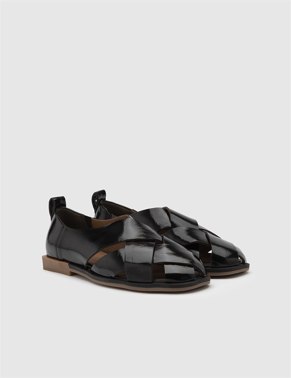 Davos Black Patent Leather Women's Sandal