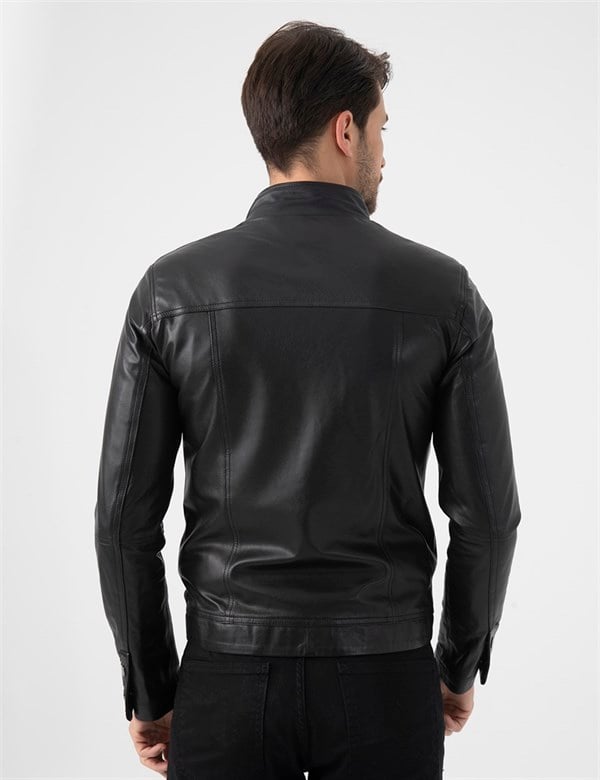 Deene Black Leather-Black Snake Men's Bomber Jacket