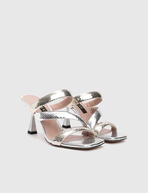 Delbin Silver Leather Women's Heeled Slide