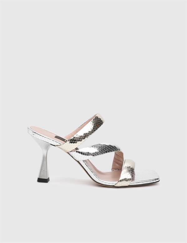 Delbin Silver Leather Women's Heeled Slide
