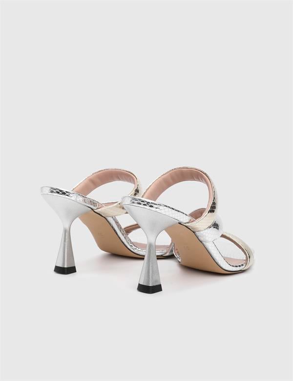 Delbin Silver Leather Women's Heeled Slide