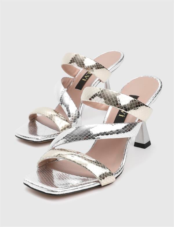 Delbin Silver Leather Women's Heeled Slide