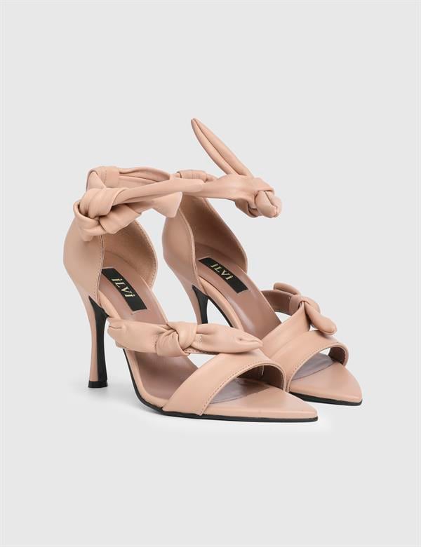 Della Beige Leather Women's Heeled Sandal
