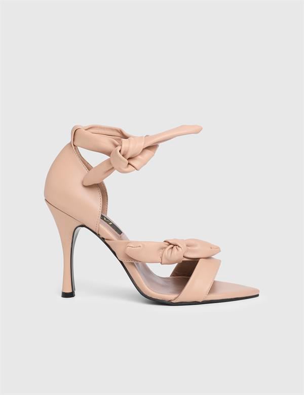 Della Beige Leather Women's Heeled Sandal