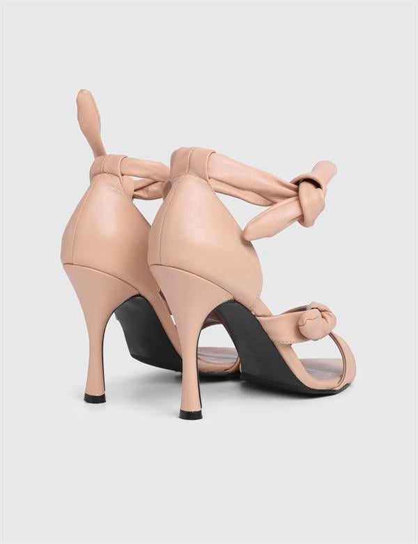 Della Beige Leather Women's Heeled Sandal