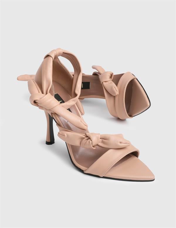 Della Beige Leather Women's Heeled Sandal