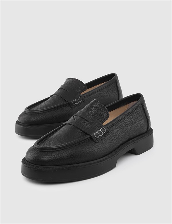 Denra Black Floater Leather Women's Loafer