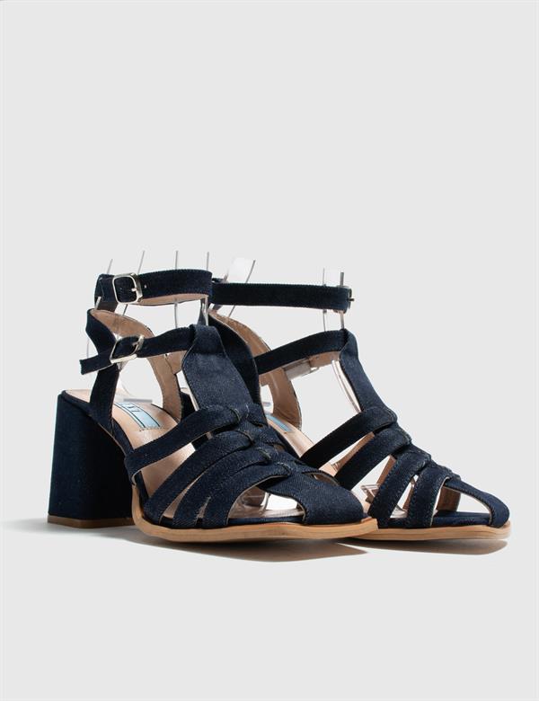 Djins Navy Blue Suede Leather Women's Sandal