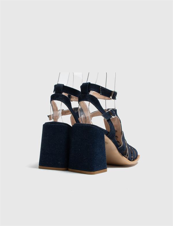 Djins Navy Blue Suede Leather Women's Sandal