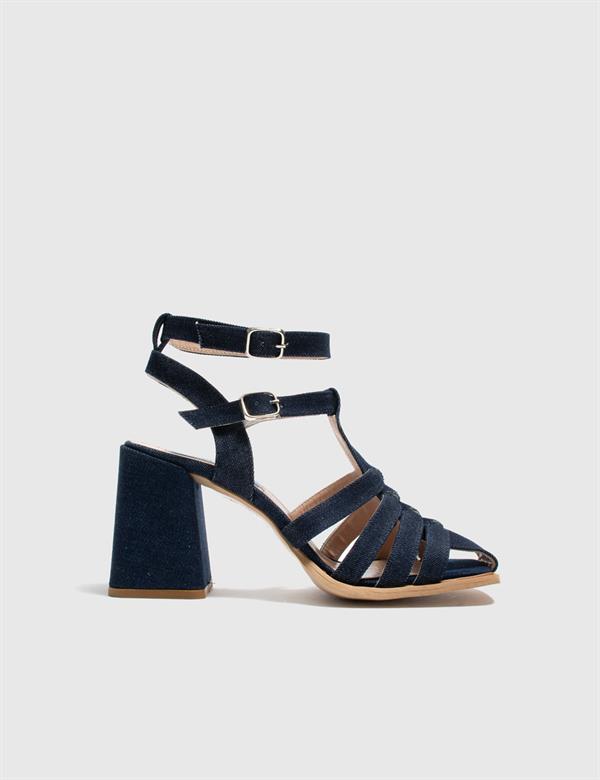 Djins Navy Blue Suede Leather Women's Sandal