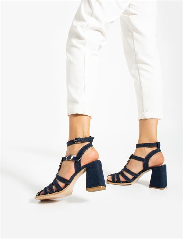 Djins Navy Blue Suede Leather Women's Sandal