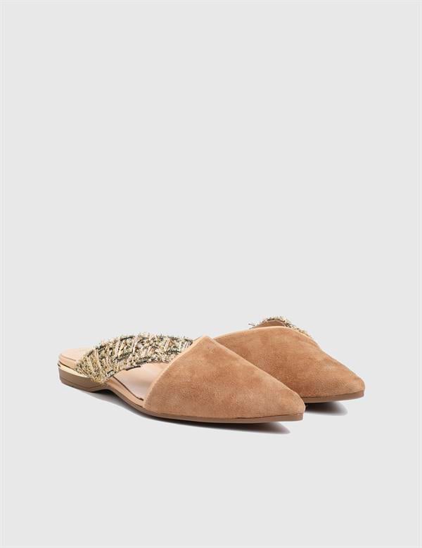 Dylan Beige Suede Leather Fabric Women's Slide