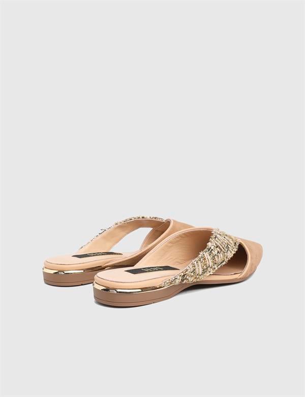 Dylan Beige Suede Leather Fabric Women's Slide