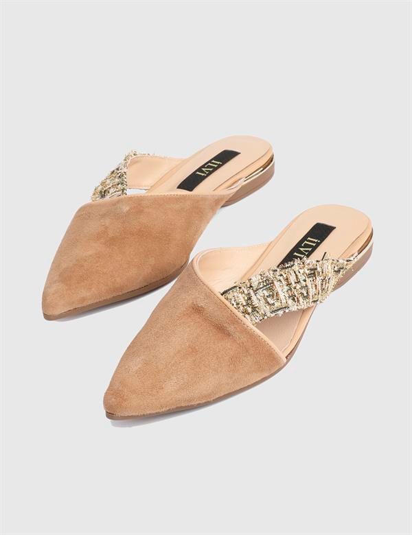 Dylan Beige Suede Leather Fabric Women's Slide
