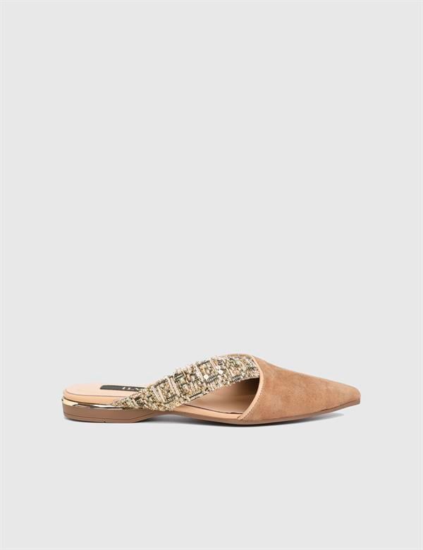 Dylan Beige Suede Leather Fabric Women's Slide