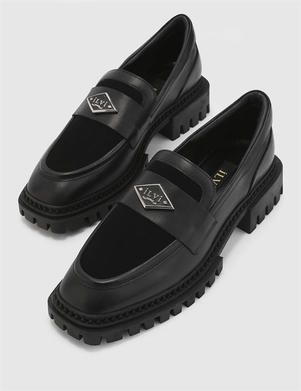 Edda Black Suede Leather Women's Loafer