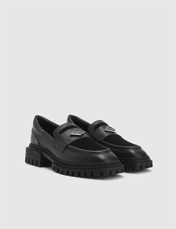 Edda Black Suede Leather Women's Loafer