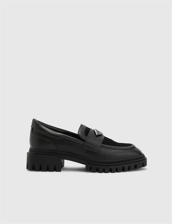 Edda Black Suede Leather Women's Loafer