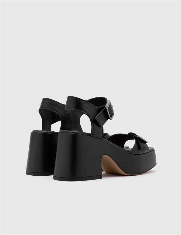 Edina Black Leather Women's Heeled Sandal