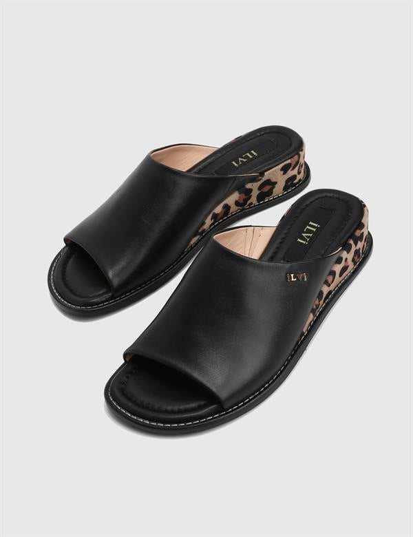 Effie Black Leather Women's Heeled Slide