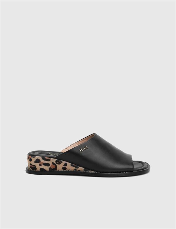 Effie Black Leather Women's Heeled Slide