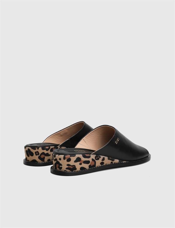 Effie Black Leather Women's Heeled Slide