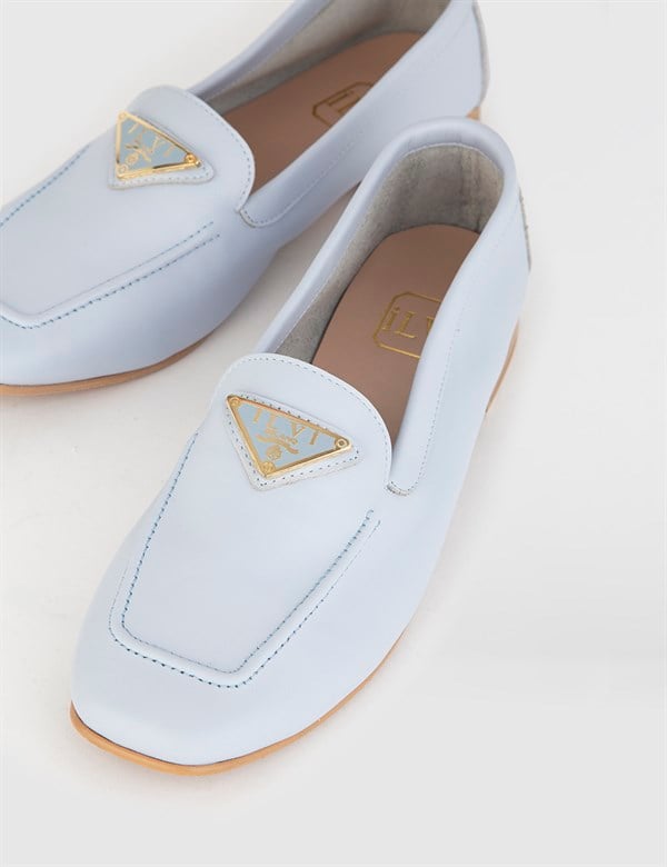 Efrain Hakiki Deri Kadın Mavi Loafer Ayakkabı