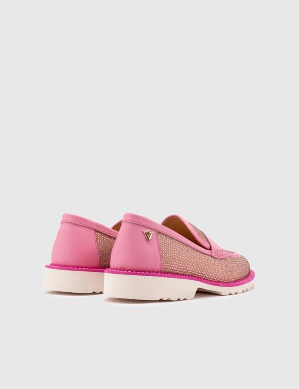 Ekala Pink Suede Leather Women's Loafer with Stones